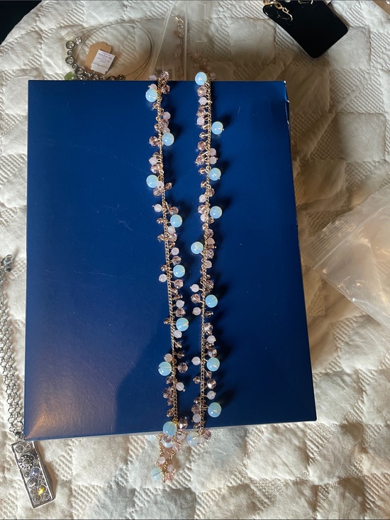 ViVI Jewelry - Delicate Blue and Amber Beaded Women's Necklace - Fashion Jewelry